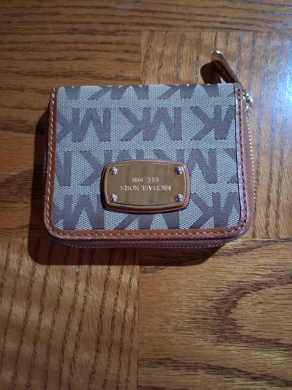 Michael Kors Brown/Tan Logo Zip Card Wallet
